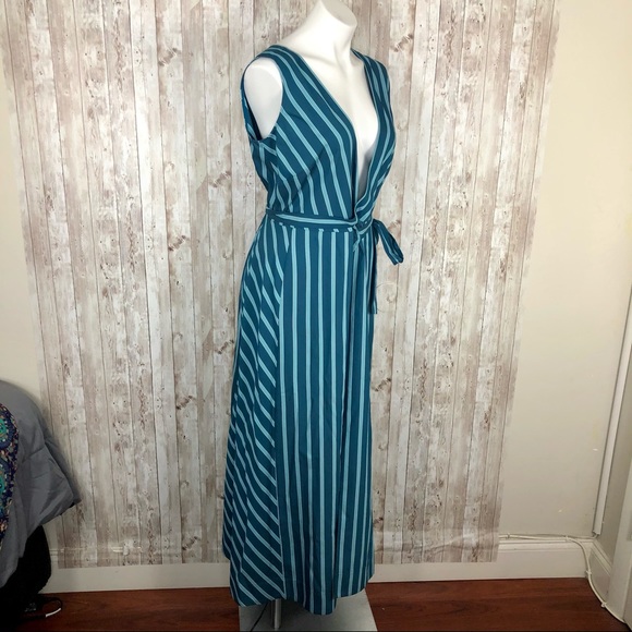 ❎SOLD Lafayette 148 Siri Wrap Dress Striped Blue Pacific Sleeveless Long Dress 2 - Picture 10 of 14